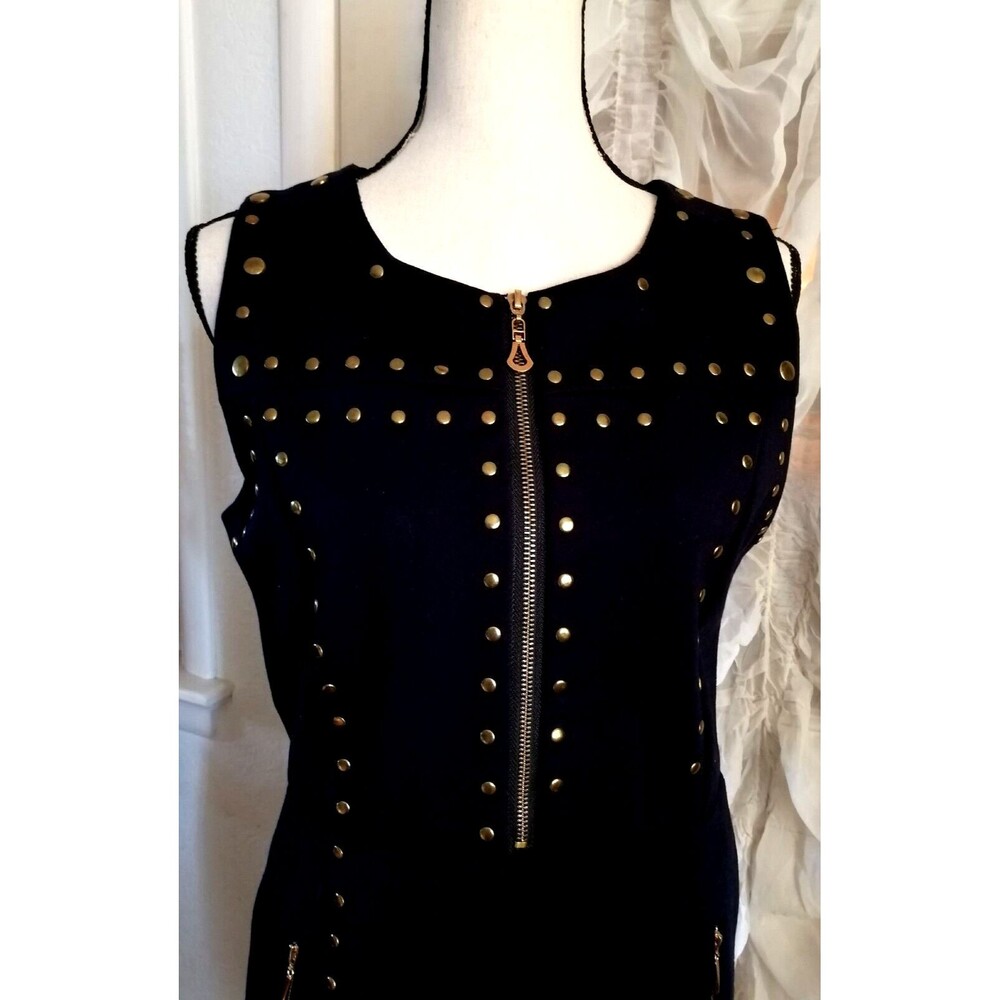 Max Mara Womens Gold Studded Sheath Dress Sleeveless Navy Blue